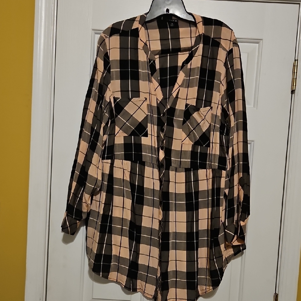 Torrid Black and Tan Plaid Shirt